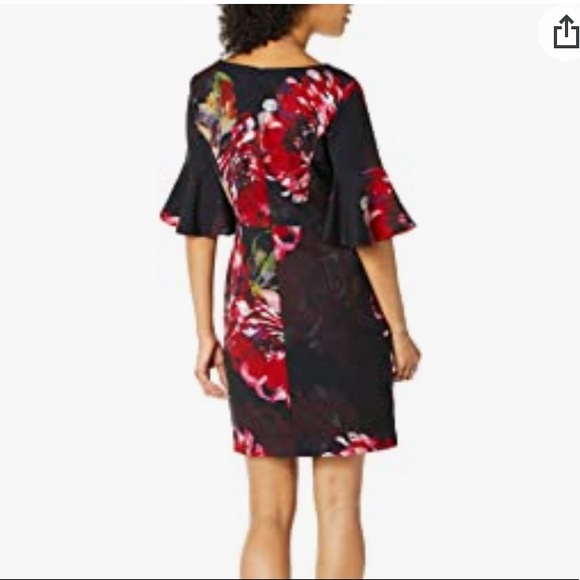 Trina Turk Black & Red Trousdale Floral Float V-neck Ruffles Sleeve Dress NWT 4 - Picture 2 of 16
